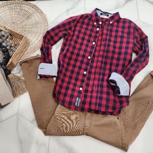 [ H&M] BOYS SIZE 8-9 REGULAR FIT, LONG SLEEVE plaid button down shirt.
